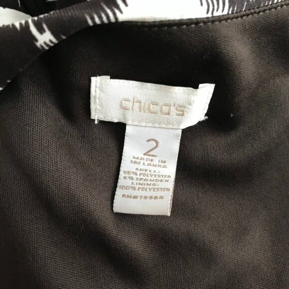 Chico's 2 Brown Orange Print Maxi Dress Tribal Ikat Geometric size large knit - Picture 5 of 6